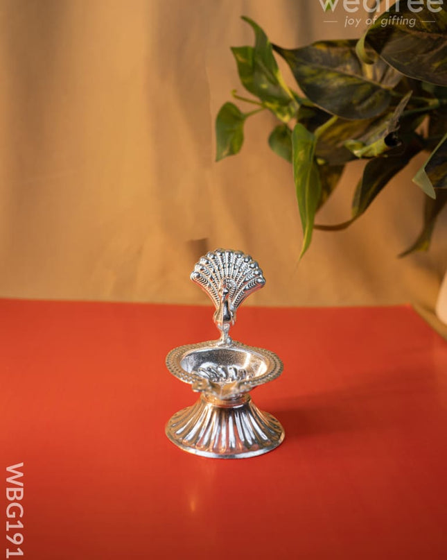 German Silver Peacock Diya - 3 inch - WBG1915 - German Silver Diya RG
