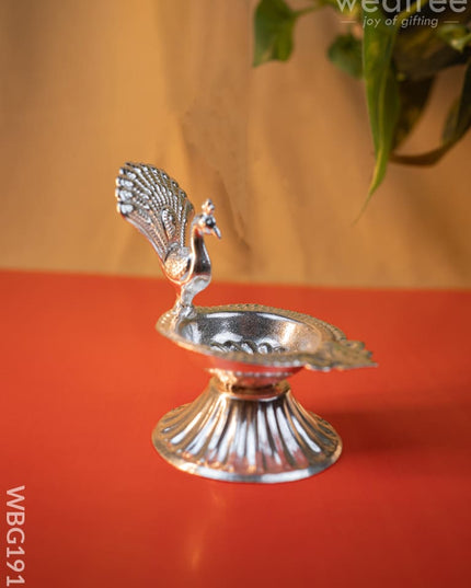 German Silver Peacock Diya - 3 inch - WBG1915 - German Silver Diya RG