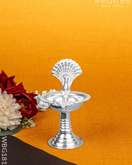 German Silver Peacock Diya - 4 inch - WBG1811 - German Silver Diya RG