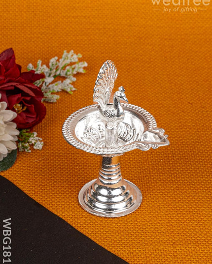 German Silver Peacock Diya - 4 inch - WBG1811 - German Silver Diya RG