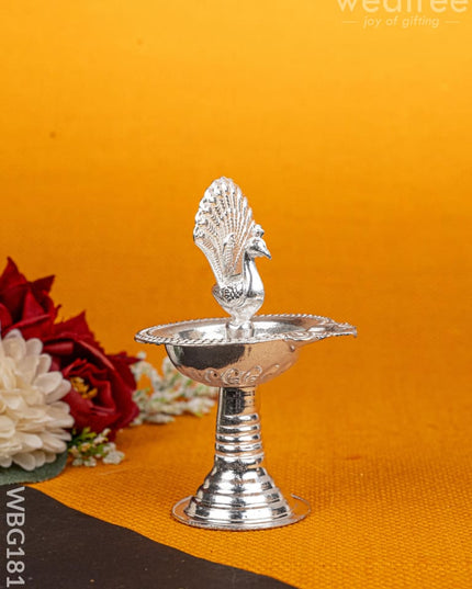 German Silver Peacock Diya - 4 inch - WBG1811 - German Silver Diya RG