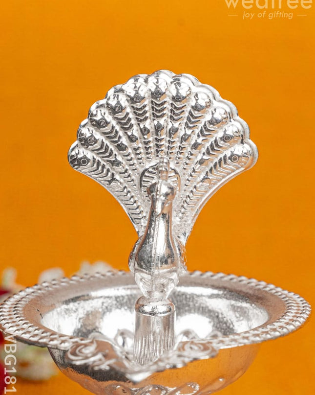 German Silver Peacock Diya - 4 inch - WBG1811 - German Silver Diya RG