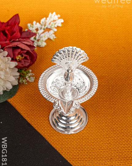 German Silver Peacock Diya - 4 inch - WBG1811 - German Silver Diya RG