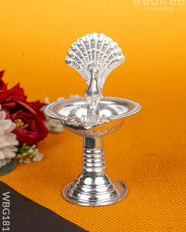 German Silver Peacock Diya - 4 inch - WBG1811 - German Silver Diya RG