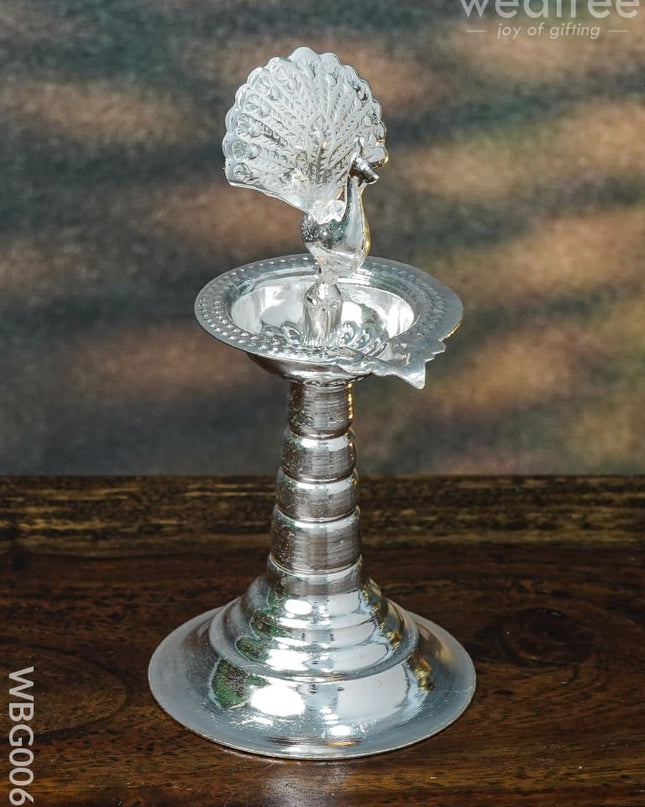 German Silver Peacock Diya In Kuthuvilakku Stand - Wbg0065 Diyas