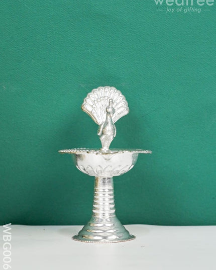 German Silver Peacock Diya In Kuthuvilakku Stand - Wbg0065 Rg