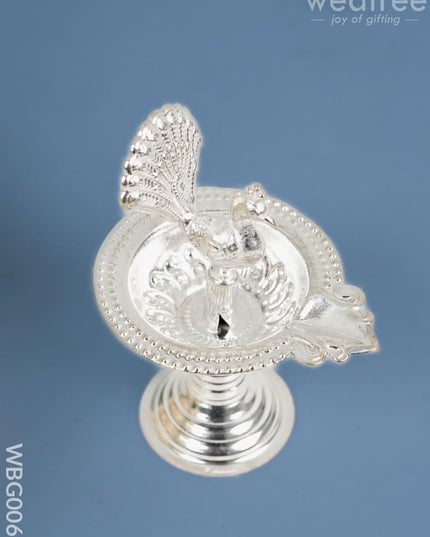 German Silver Peacock Diya In Kuthuvilakku Stand - Wbg0065 Rg