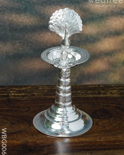 German Silver Peacock Diya In Kuthuvilakku Stand - Wbg0065 Diyas