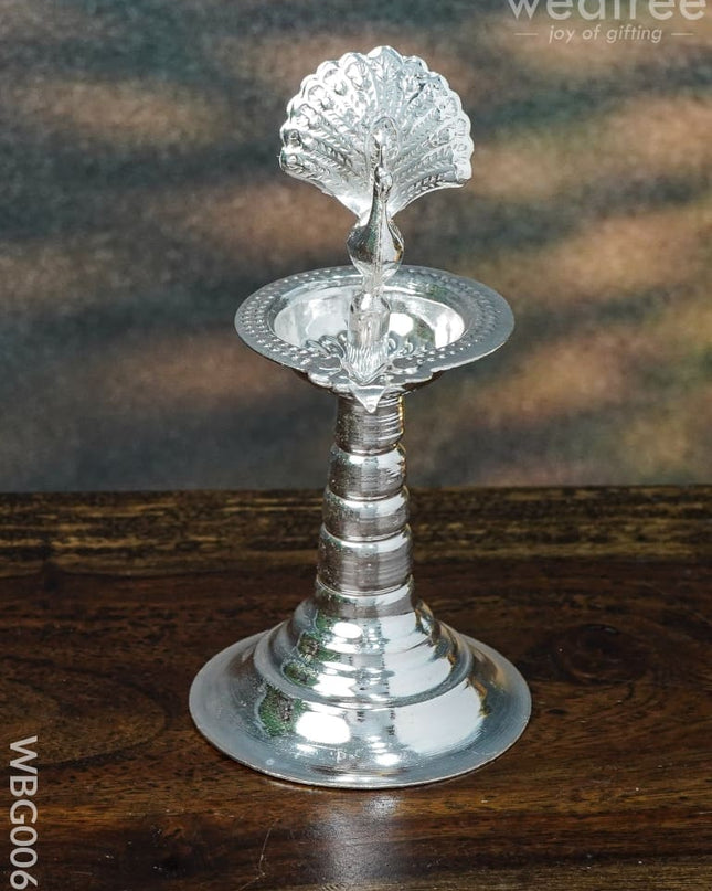 German Silver Peacock Diya In Kuthuvilakku Stand - Wbg0065 Diyas