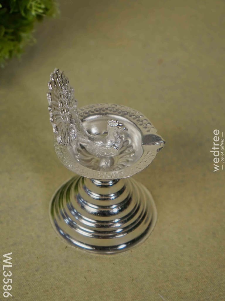 German Silver Peacock Diya With Feathers - Wl3586 Diyas