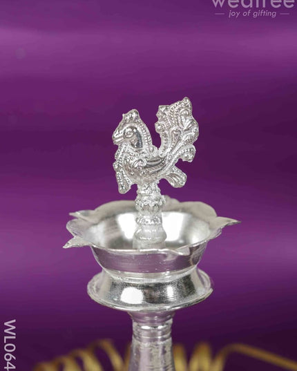 German Silver Peacock Thrishul Kuthu Vilakku - 10 Inch Wl0644 Diyas
