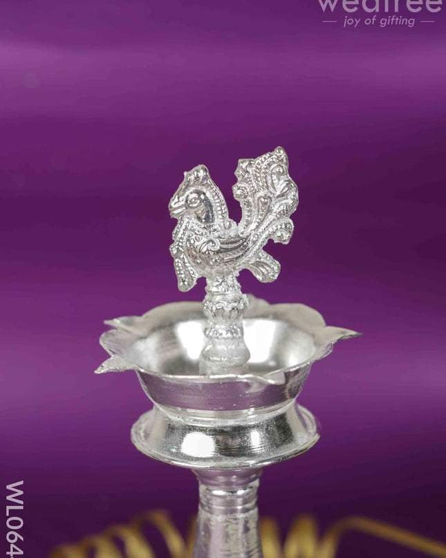 German Silver Peacock Thrishul Kuthu Vilakku - 10 Inch Wl0644 Diyas