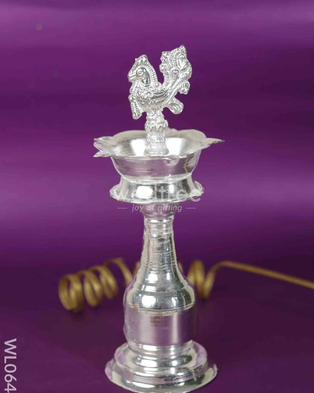 German Silver Peacock Thrishul Kuthu Vilakku - 10 Inch Wl0644 Diyas