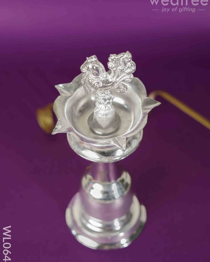 German Silver Peacock Thrishul Kuthu Vilakku - 10 Inch Wl0644 Diyas