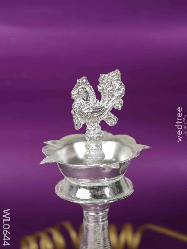 German Silver Peacock Thrishul Kuthu Vilakku - 10 Inch Wl0644 Diyas