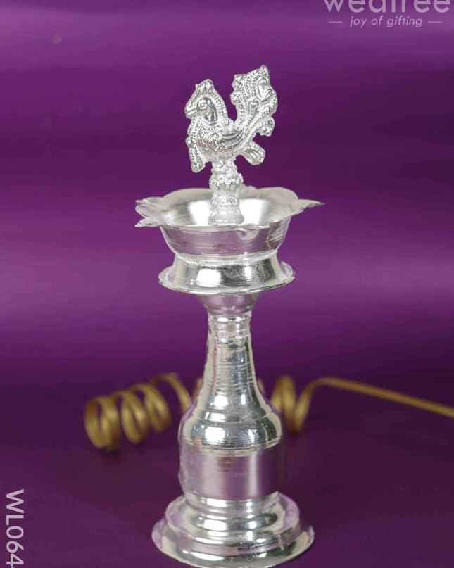 German Silver Peacock Thrishul Kuthu Vilakku - 10 Inch Wl0644 Diyas