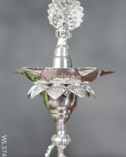 German Silver Peacock With Elephant 5 Face Diya - Set Of 2 Wl3746 Diyas