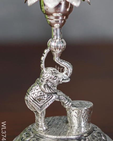 German Silver Peacock With Elephant 5 Face Diya - Set Of 2 Wl3746 Diyas