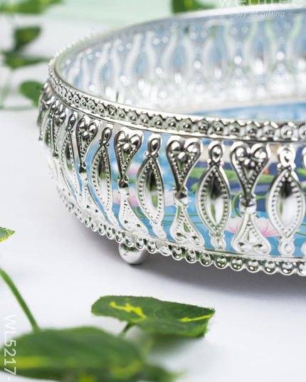 German Silver Pichwai Tray - Blue - 8 inch - WL5217-1 - German Silver Pooja Utility