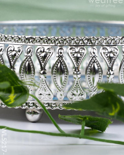 German Silver Pichwai Tray - Blue - 8 inch - WL5217-1 - German Silver Pooja Utility