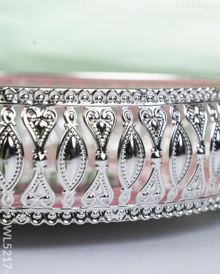 German Silver Pichwai Tray - Pink - 8 inch - WL5217-2 - German Silver Pooja Utility