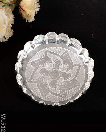 German Silver Plate with Engraving - 6 inch - WL5128 German Silver Pooja Utility