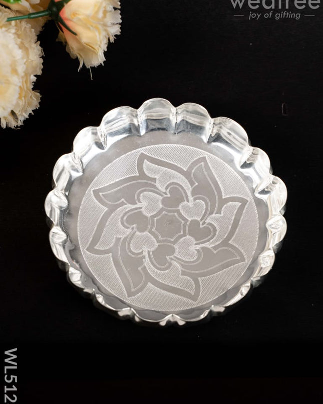 German Silver Plate with Engraving - 6 inch - WL5128 German Silver Pooja Utility