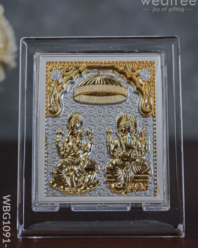 German Silver Plated Lakshmi Ganesha Photoframe (4.5 Inch) With Stand - Wbg1091-4 Photo Frame