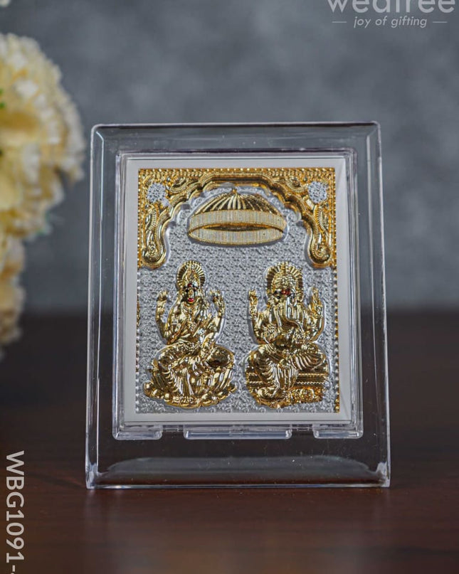 German Silver Plated Lakshmi Ganesha Photoframe (4.5 Inch) With Stand - Wbg1091-4 Photo Frame