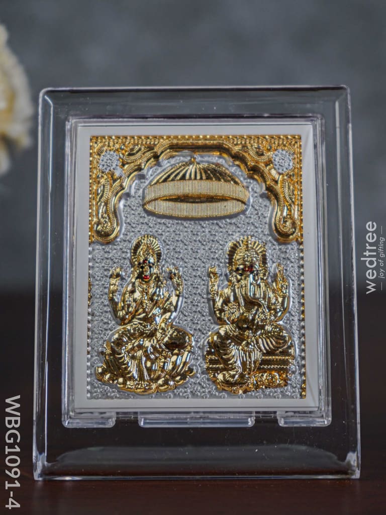 German Silver Plated Lakshmi Ganesha Photoframe (4.5 Inch) With Stand - Wbg1091-4 Photo Frame