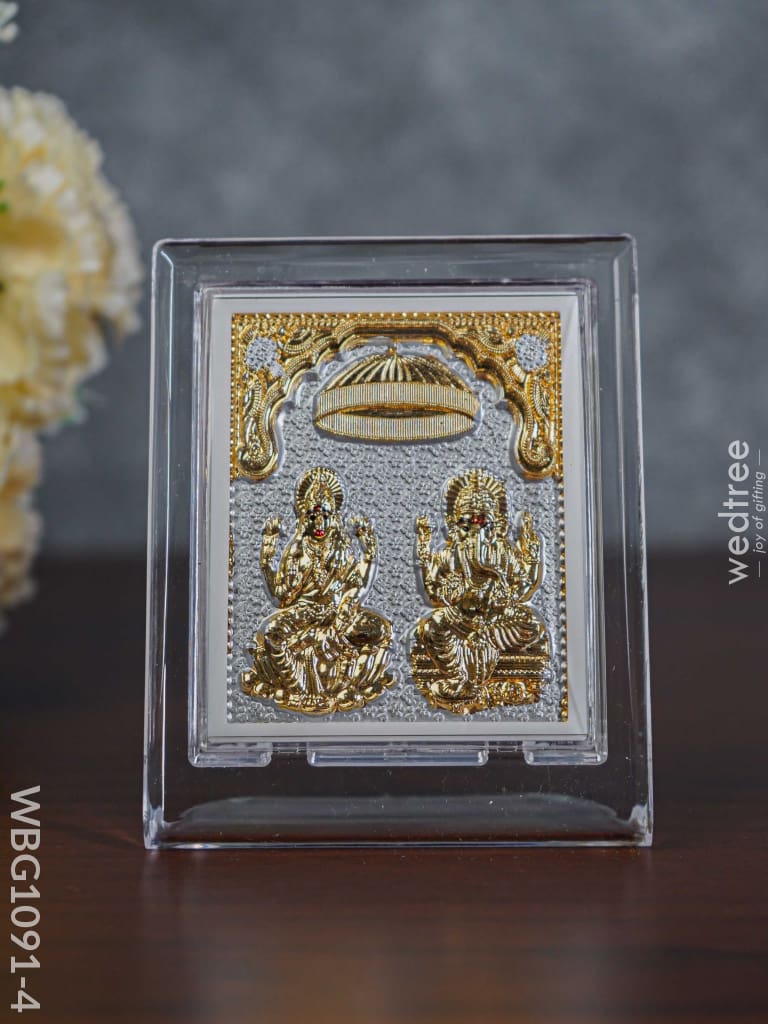 German Silver Plated Lakshmi Ganesha Photoframe (4.5 Inch) With Stand - Wbg1091-4 Photo Frame