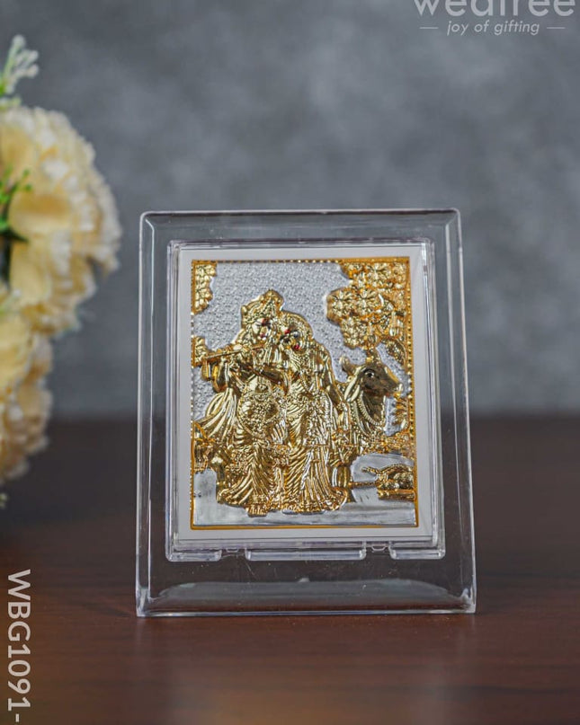 German Silver Plated Radha Krishna Photoframe (4.5 Inch) With Stand - Wbg1091-6 Photo Frame