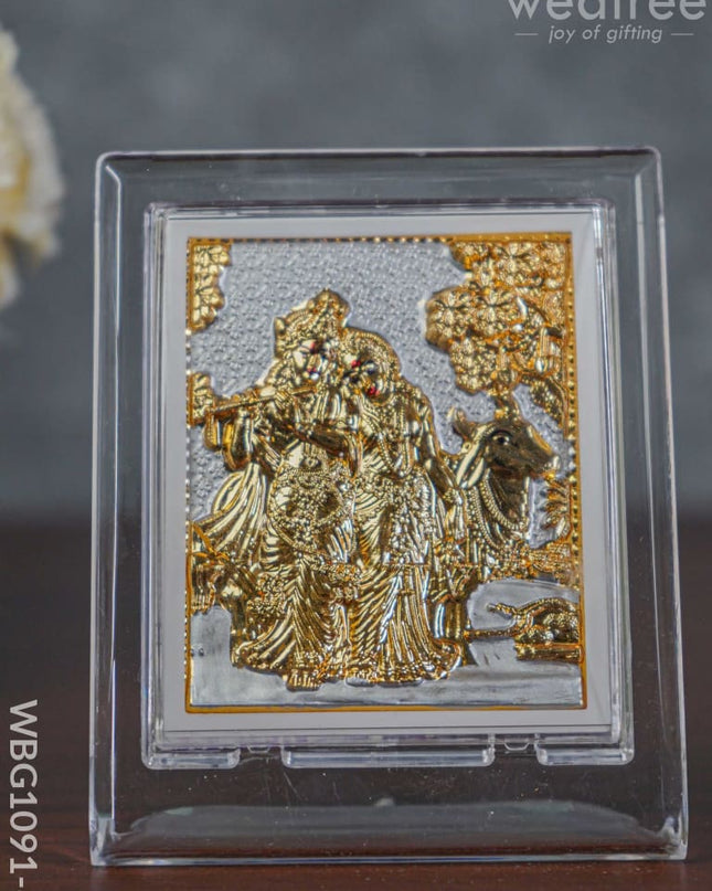 German Silver Plated Radha Krishna Photoframe (4.5 Inch) With Stand - Wbg1091-6 Photo Frame