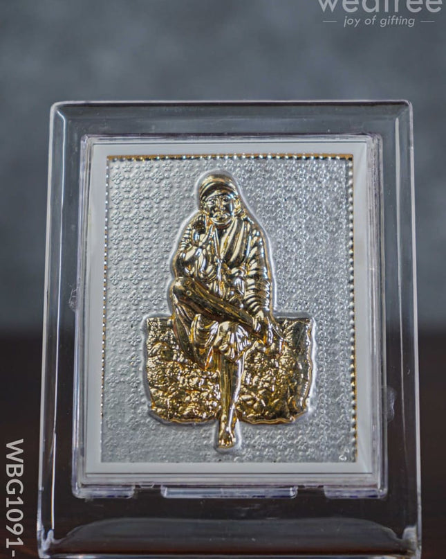 German Silver Plated Sai Baba Photoframe (4.5 Inch) With Stand - Wbg1091-1 Photo Frame