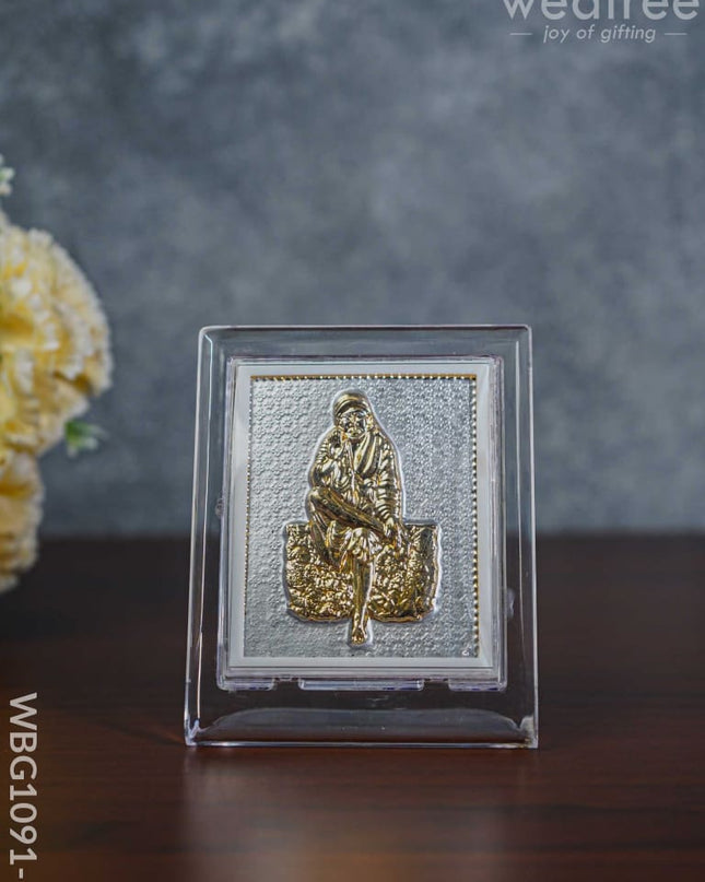 German Silver Plated Sai Baba Photoframe (4.5 Inch) With Stand - Wbg1091-1 Photo Frame