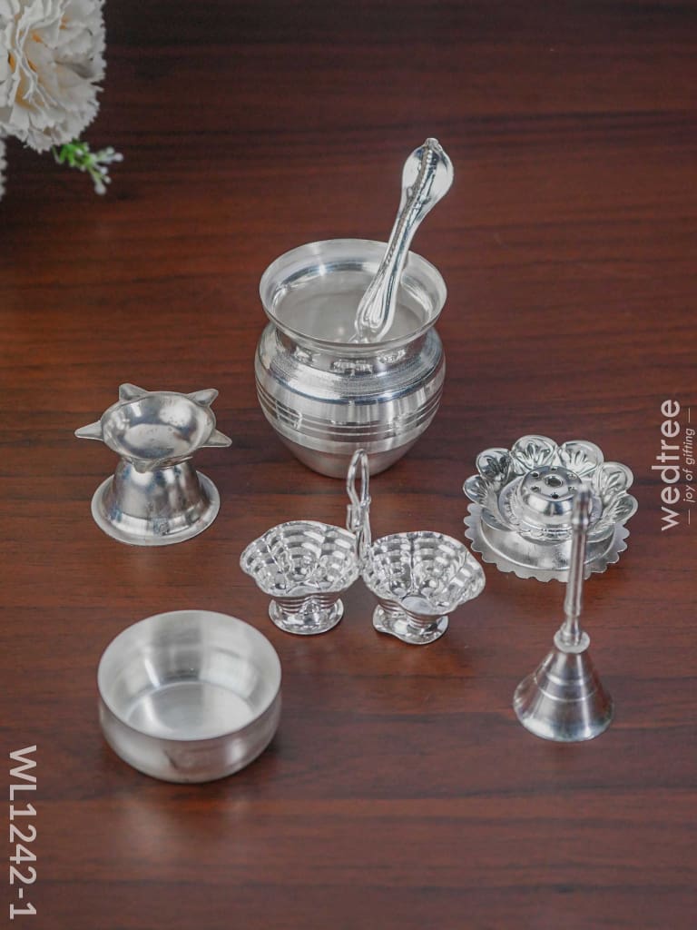 German Silver Pooja Thali Set - 8.5 Inch Wl1242-1 Utility