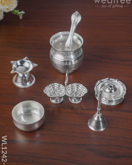 German Silver Pooja Thali Set - 10 Inch Wl1242-2 Utility