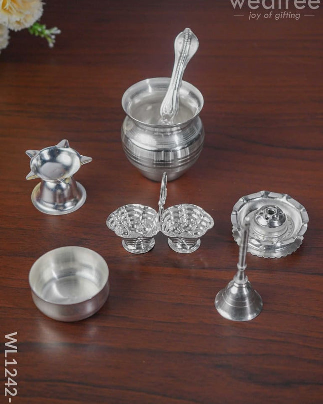 German Silver Pooja Thali Set - 10 Inch Wl1242-2 Utility