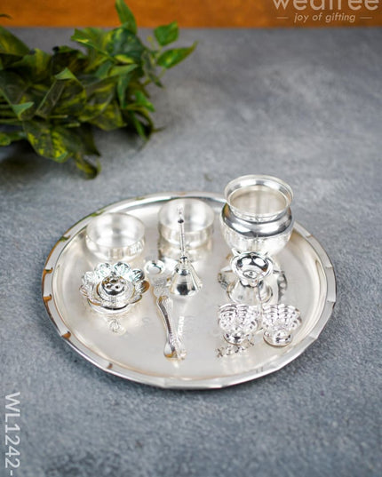 German Silver Pooja Thali Set - 10 Inch Wl1242-2 Utility