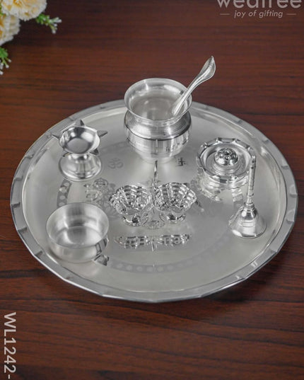 German Silver Pooja Thali Set - 10 Inch Wl1242-2 Utility