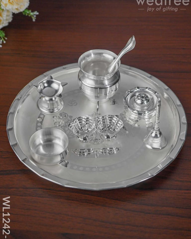 German Silver Pooja Thali Set - 10 Inch Wl1242-2 Utility