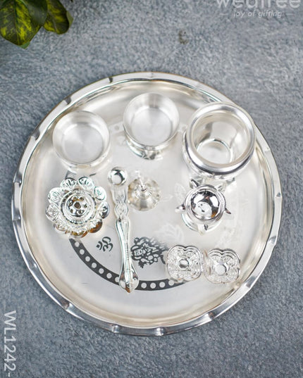 German Silver Pooja Thali Set - 10 Inch Wl1242-2 Utility