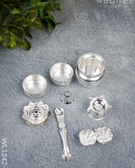 German Silver Pooja Thali Set - 10 Inch Wl1242-2 Utility