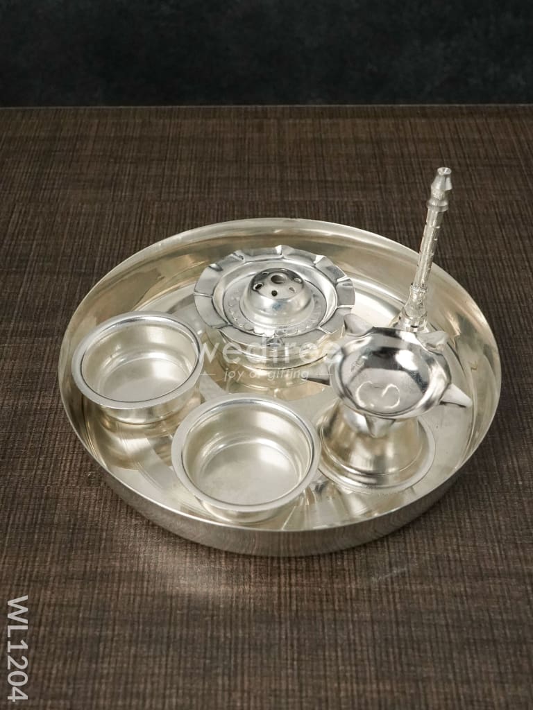 German Silver Pooja Thali Set inch WL1204