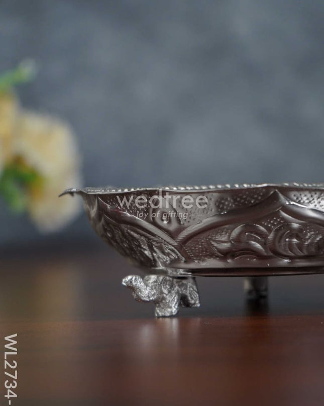 German Silver Pooja Bowl With Elephant Stand - 5.5 Inch Wl2734-1 Utility