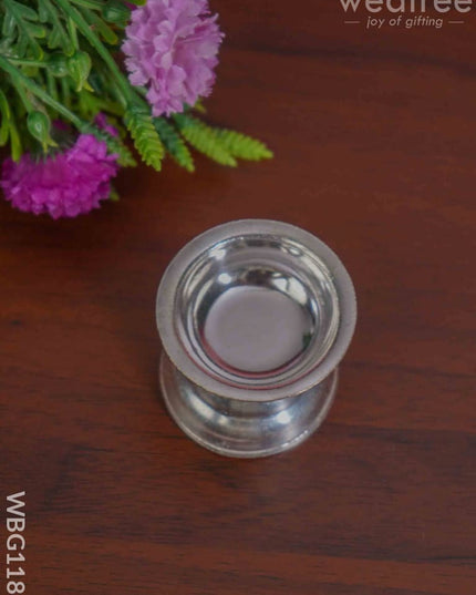 German Silver Round Diya With Stand - Wbg1183 Diyas