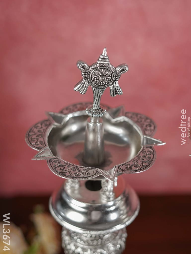 German Silver Shanku Chakra Kuthu Vilaku - Set Of 2 24 Inch Wl3674 Diyas