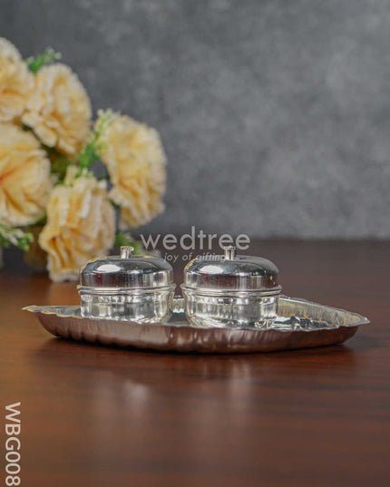 German Silver Shanku Plate Double Kumkum Holder - Wbg0083 Holders