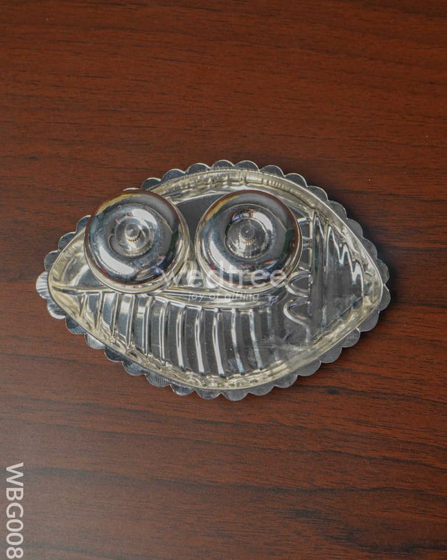 German Silver Shanku Plate Double Kumkum Holder - Wbg0083 Holders