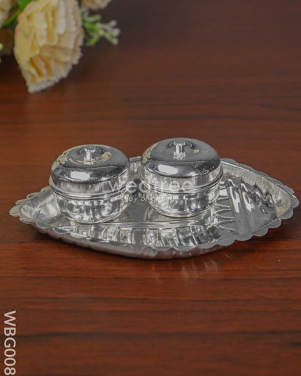 German Silver Shanku Plate Double Kumkum Holder - Wbg0083 Holders